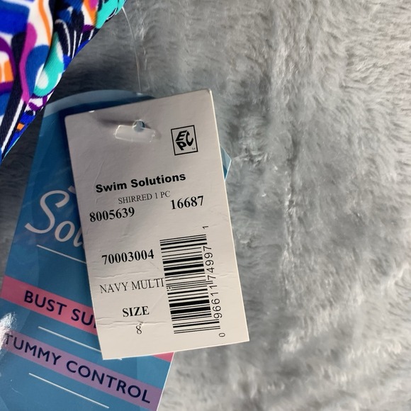 Swim Solutions Women's Swimsuit 8 One Piece Ruched Geometric Print Tummy Control - Picture 4 of 7